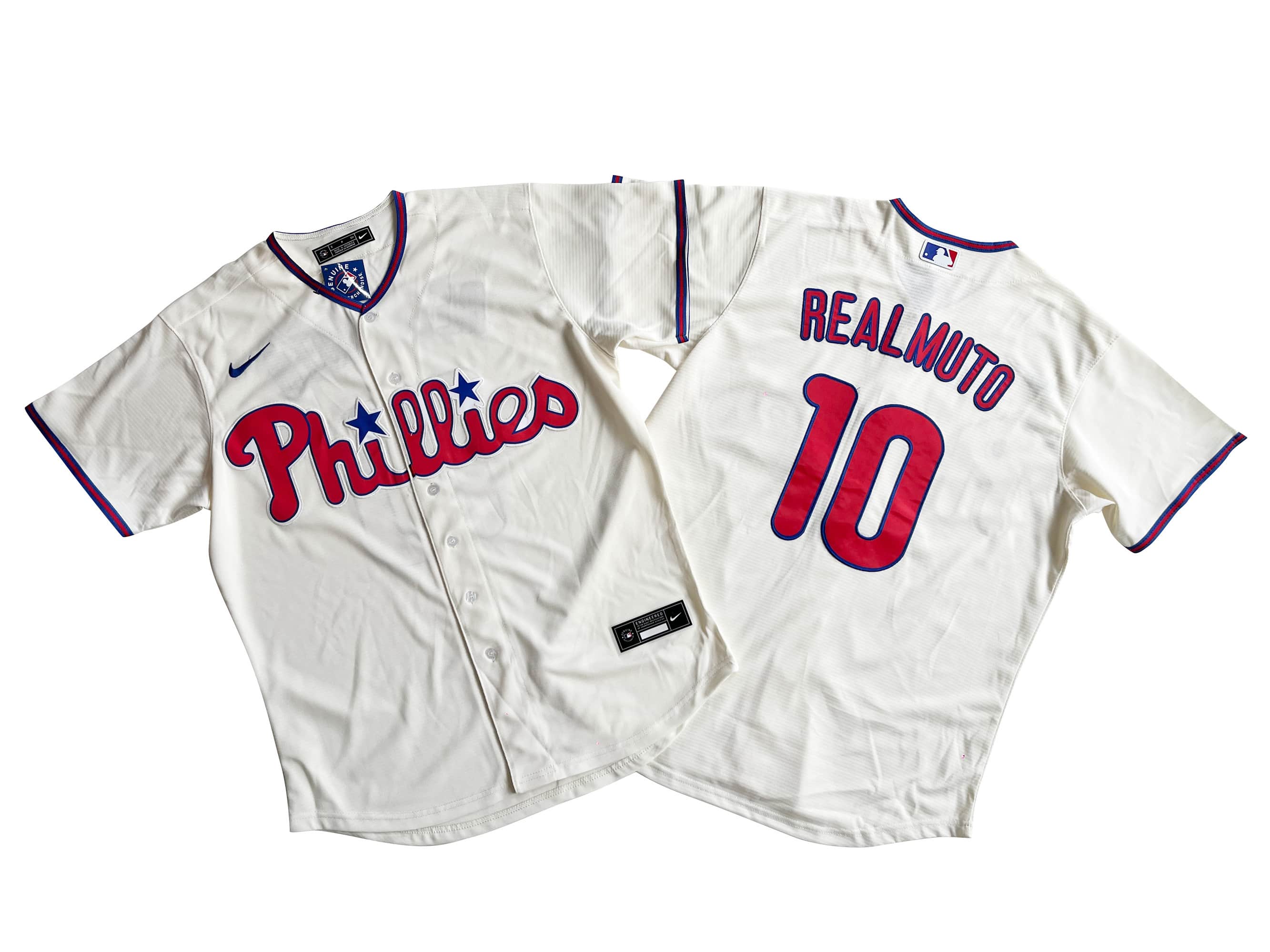 Men's Philadelphia Phillies 10# J.T. Realmuto Cream Cool Base Jerse