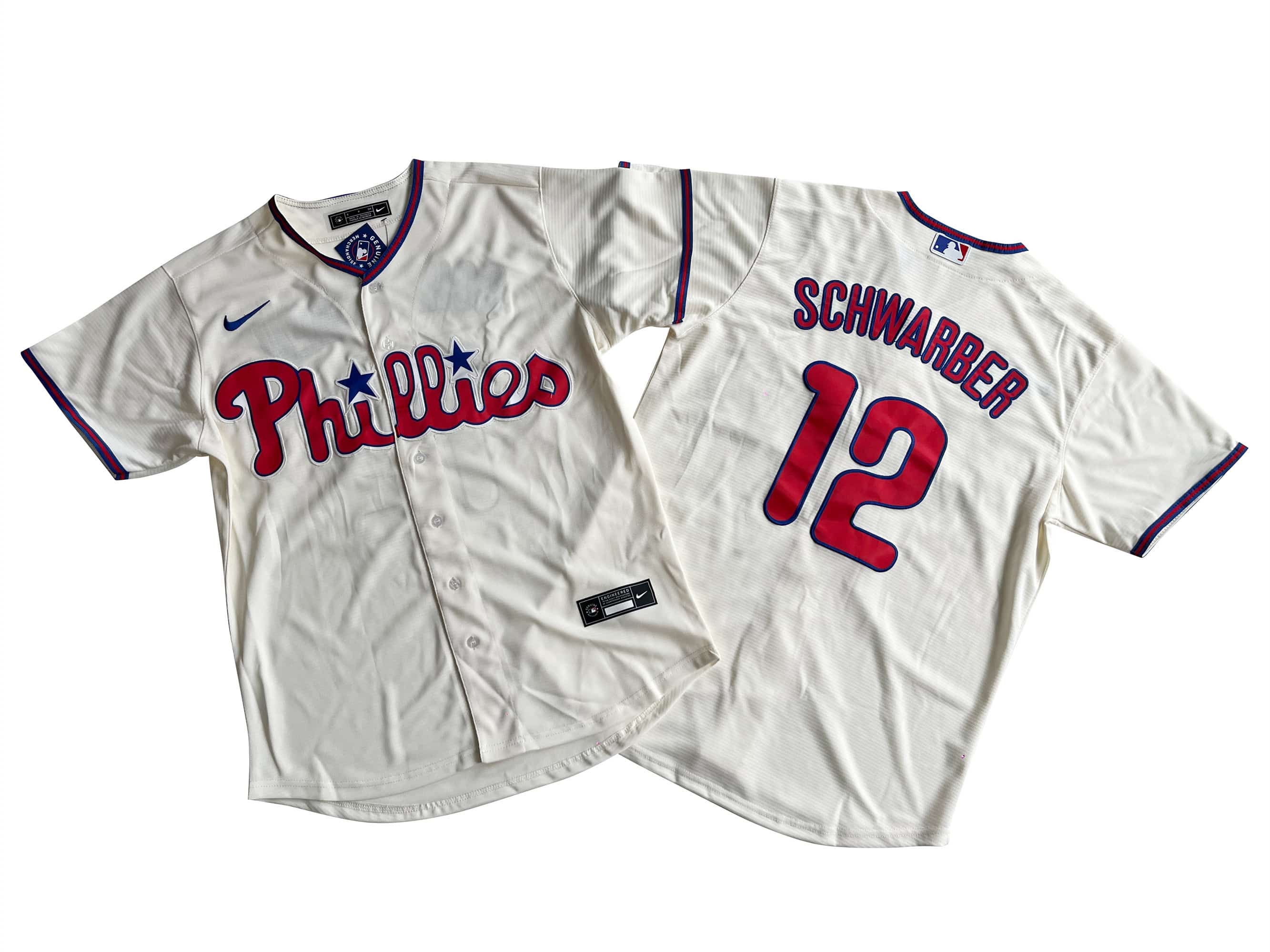 Men's Philadelphia Phillies 10# J.T. Realmuto Cream Cool Base Jersey.