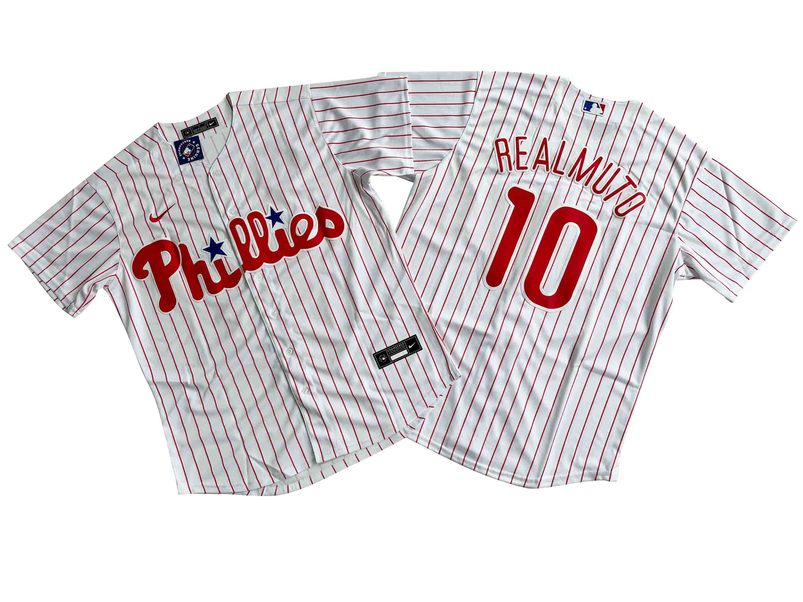 Men's Philadelphia Phillies 10# J.T. Realmuto Nike White Home Replica Player Name Jersey.