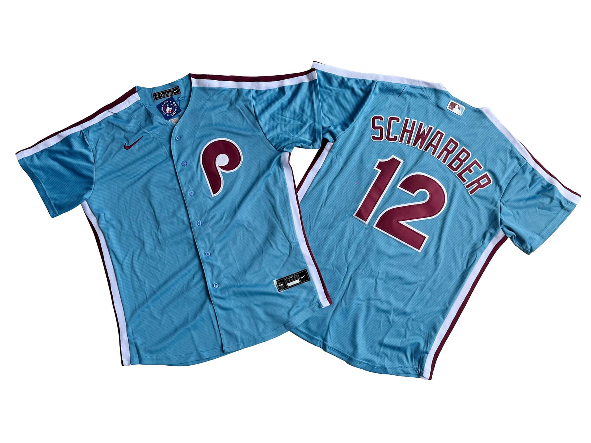 Men's Philadelphia Phillies 12# Kyle Schwarber Nike Light Blue Player Jersey