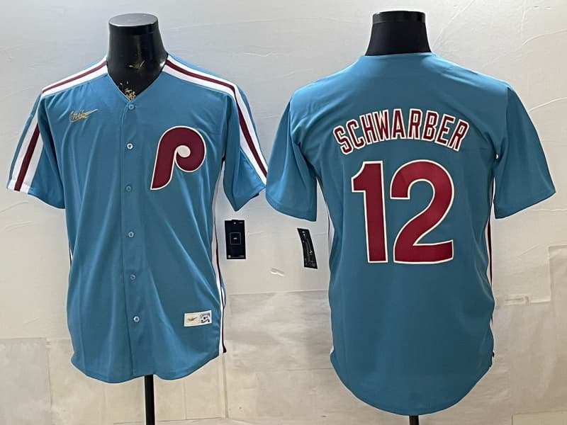 Men's Philadelphia Phillies 12# Kyle Schwarber Nike Light Blue Player Jersey