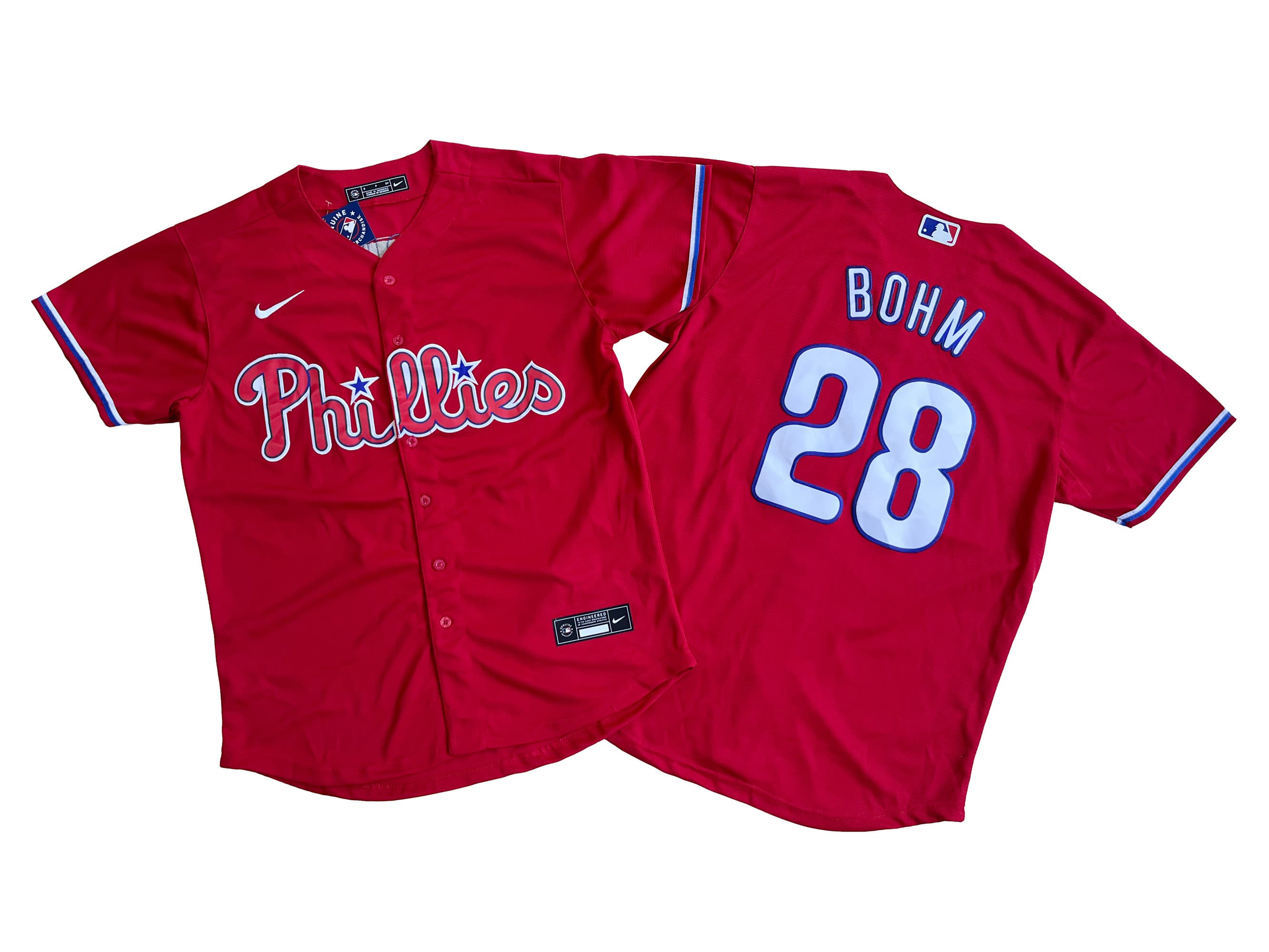 Men's Philadelphia Phillies 28# Alec Bohm Red Cool Base Jersey