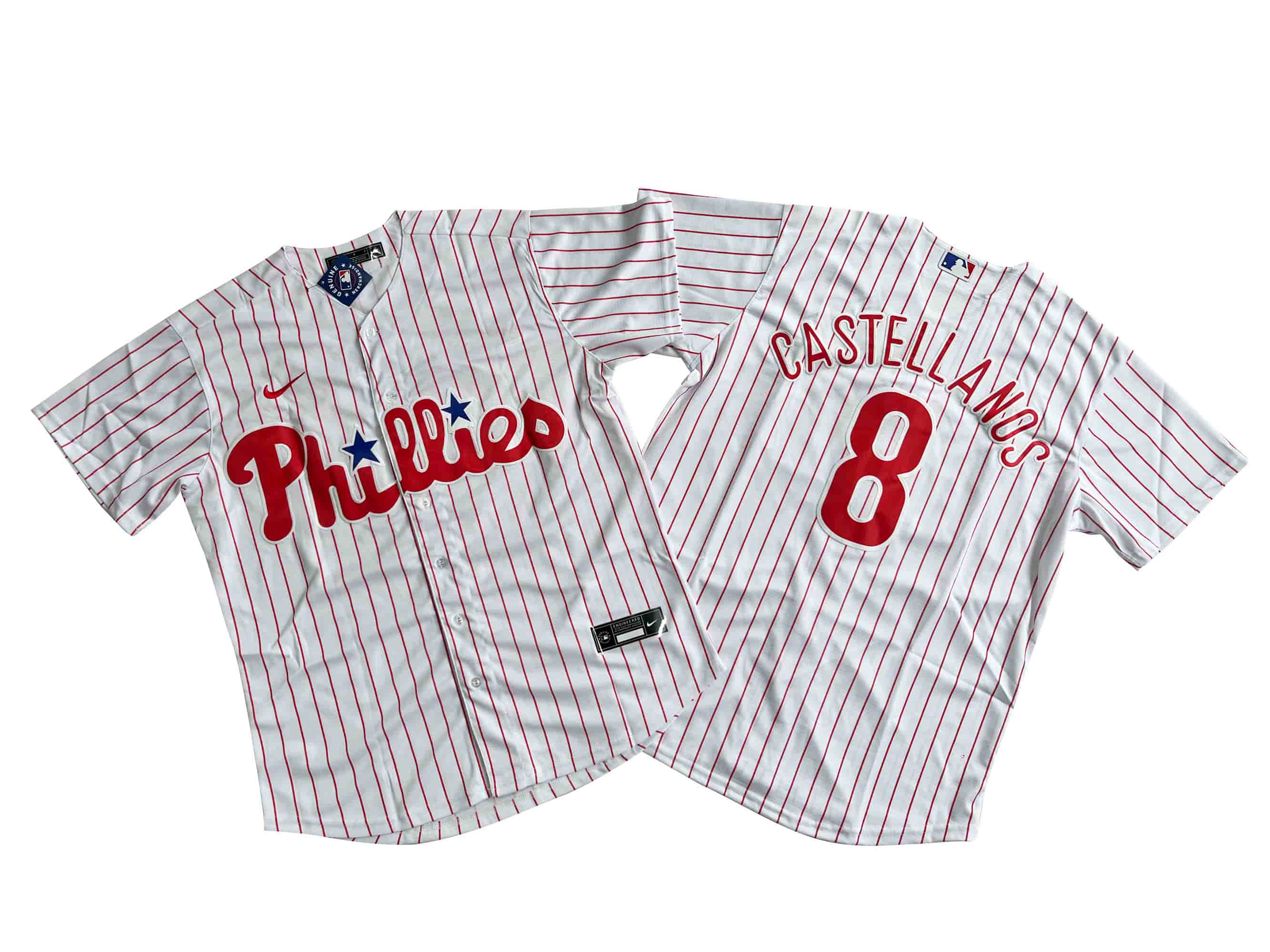 Men's Philadelphia Phillies 8# Nick Castellanos Nike White Home Replica Player Name Jersey.