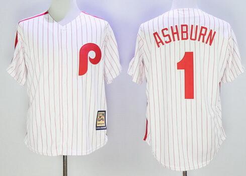 Men's Philadelphia Phillies Throwback Player #1 Richie Ashburn White Pinstripe Majestic Cool Base Cooperstown Collection