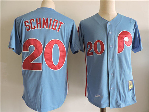 Men's Philadelphia Phillies Throwback Player #20 Mike Schmidt Light Blue Majestic Cool Base Cooperstown Collection Jersey