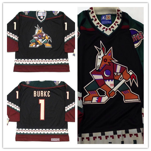 Men's Phoenix Coyotes #1 SEAN BURKE Black 2001 CCM Vintage Throwback NHL Hockey Stitched Jersey