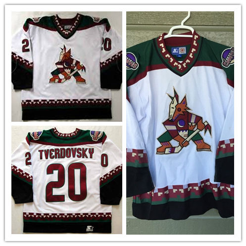 Men's Phoenix Coyotes #20 Oleg Tverdovsky White 1998 CCM Vintage Throwback NHL Hockey Stitched Jersey