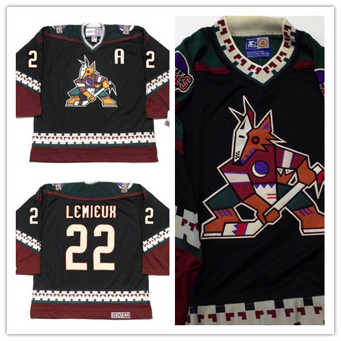 Men's Phoenix Coyotes #22 CLAUDE LEMIEUX Black 2001 CCM Vintage Throwback NHL Hockey Stitched Jersey