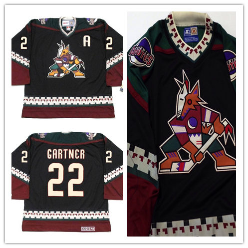 Men's Phoenix Coyotes #22 MIKE GARTNER Black 1996 CCM Vintage Throwback NHL Hockey Stitched Jersey