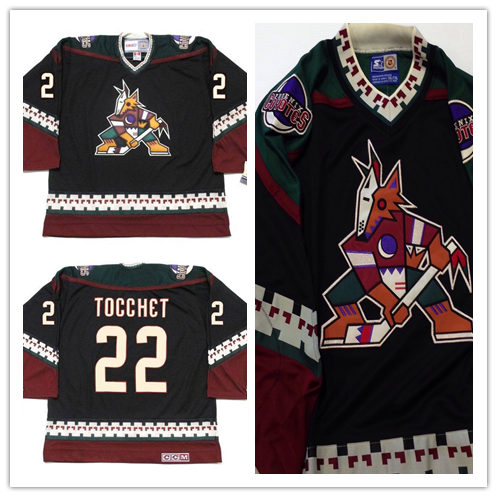 Men's Phoenix Coyotes #22 RICK TOCCHET Black 1998 CCM Vintage Throwback NHL Hockey Stitched Jersey