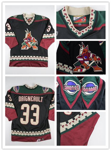 Men's Phoenix Coyotes #33 J. J. Daigneault Black 1998 CCM Vintage Throwback NHL Hockey Stitched Jersey