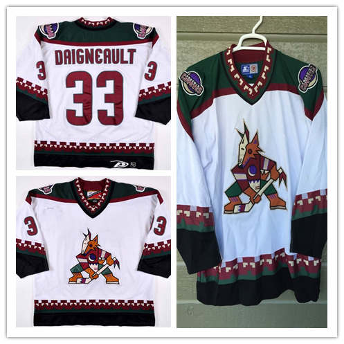 Men's Phoenix Coyotes #33 J. J. Daigneault White 1998 CCM Vintage Throwback NHL Hockey Stitched Jersey