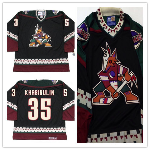 Men's Phoenix Coyotes #35 NIKOLAI KHABIBULIN Black 1997 CCM Vintage Throwback NHL Hockey Stitched Jersey