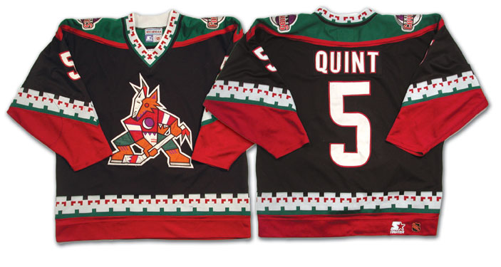 Men's Phoenix Coyotes #5 Deron Quint Black 1998 CCM Vintage Throwback NHL Hockey Stitched Jersey