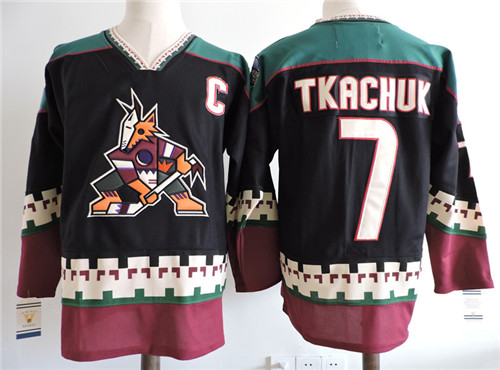 Men's Phoenix Coyotes #7 KEITH TKACHUK Black 1998 CCM Vintage Throwback NHL Hockey Stitched Jersey