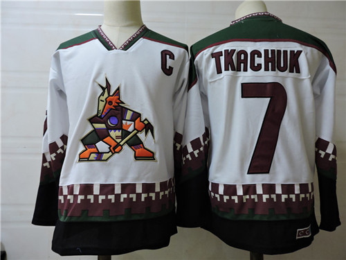 Men's Phoenix Coyotes #7 KEITH TKACHUK White 1998 CCM Vintage Throwback NHL Hockey Stitched Jersey