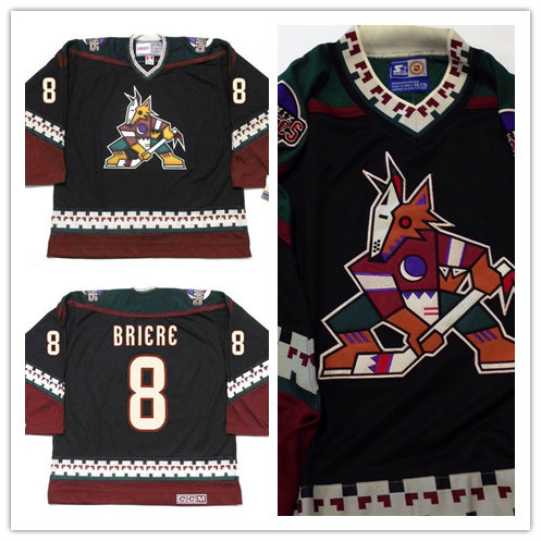 Men's Phoenix Coyotes #8 DANIEL BRIERE Black 2001 CCM Vintage Throwback NHL Hockey Stitched Jersey