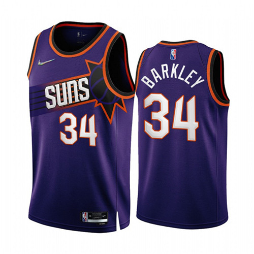 Men's Phoenix Suns #34 Charles Barkley 2022 23 Purple 75th Anniversary Icon Edition Stitched Jersey