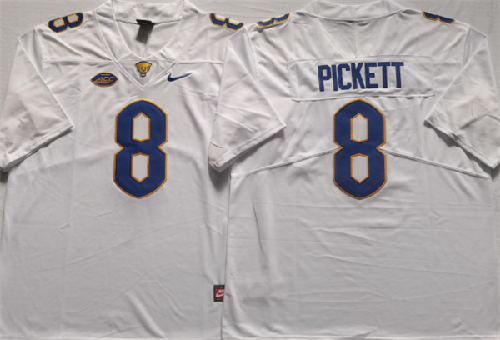 Men's Pittsburgh Panthers #8 PICKETT White Stitched Football Jersey