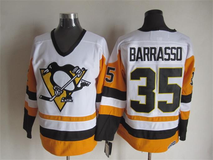 Men's Pittsburgh Penguins #35 Tom Barrasso 1988-89 White CCM Vintage Throwback Jersey Stitched