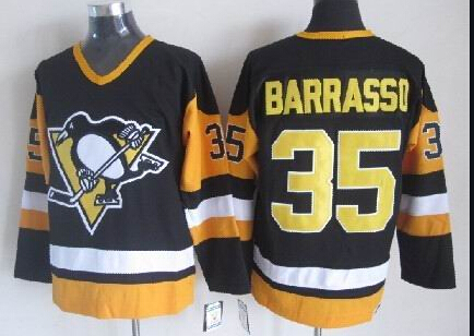 Men's Pittsburgh Penguins #35 Tom Barrasso Black Throwback 1980в??City of Championsв??CCM Jersey Stitched