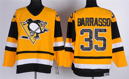 Men's Pittsburgh Penguins #35 Tom Barrasso Yellow Throwbac 1980в??City of Championsв??CCM Jersey Stitched