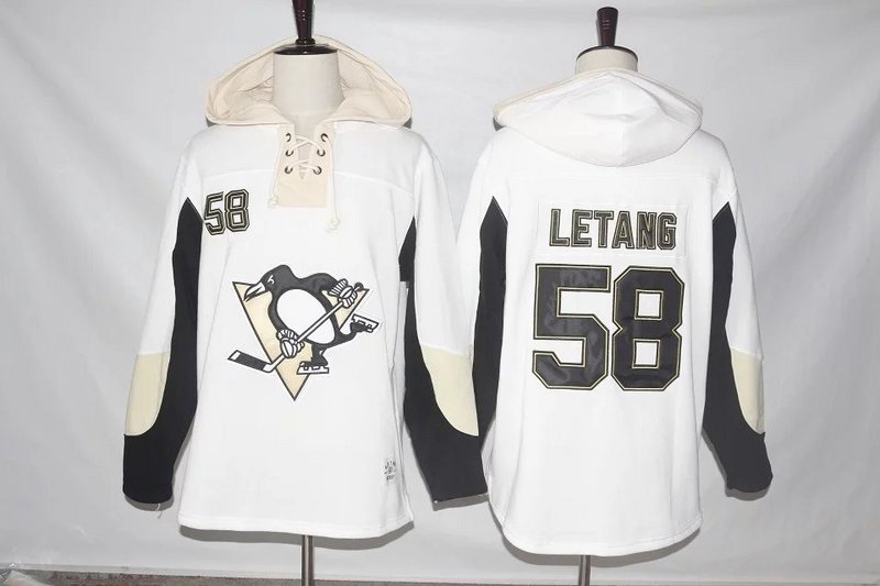 Men's Pittsburgh Penguins #58 Kris Letang Old Time Hockey White Hockey Hoodie Stitched