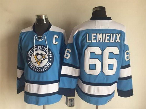 Men's Pittsburgh Penguins #66 Mario Lemieux 1960 Light Blue CCM Vintage Throwback Hockey Jersey Stitched