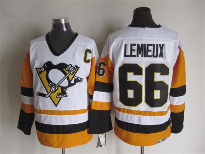 Men's Pittsburgh Penguins #66 Mario Lemieux 1988-89 White CCM Vintage Throwback Jersey Stitched
