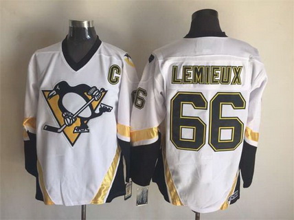Men's Pittsburgh Penguins #66 Mario Lemieux 2002-03 White CCM Vintage Throwback Jersey Stitched