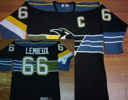 Men's Pittsburgh Penguins #66 Mario Lemieux Black With Blue CCM Throwback Jersey Stitched