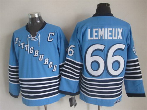 Men's Pittsburgh Penguins #66 Mario Lemieux Light Blue CCM Vintage Throwback 1967 Away Jersey Stitched