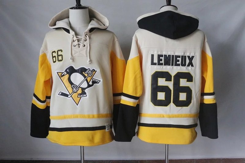 Men's Pittsburgh Penguins #66 Mario Lemieux Old Time Hockey Cream Hockey Hoodie Stitched