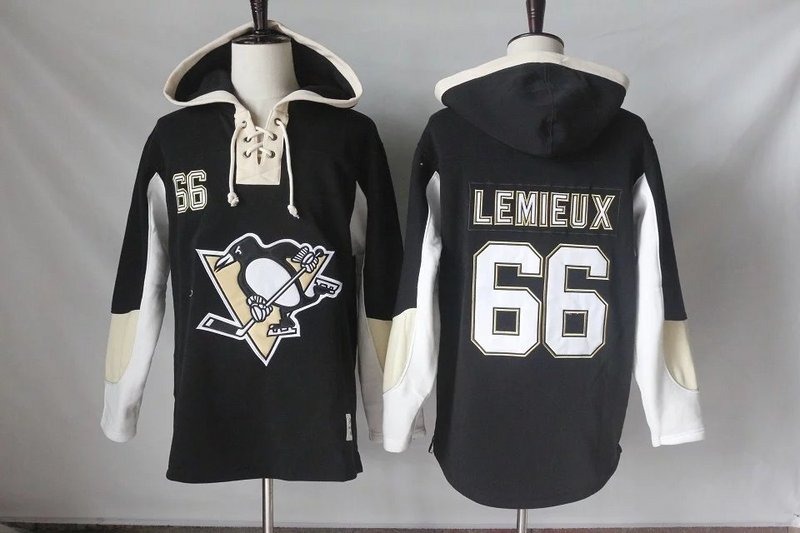Men's Pittsburgh Penguins #66 Mario Lemieux Old Time Hockey Home Black Hockey Hoodie Stitched