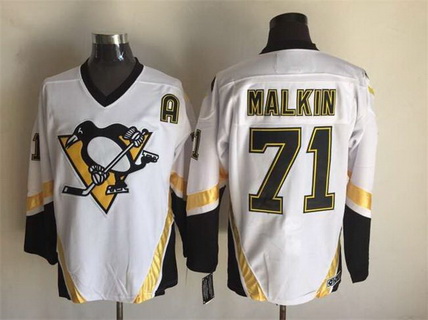 Men's Pittsburgh Penguins #71 Evgeni Malkin 2002-03 White CCM Vintage Throwback Jersey Stitched