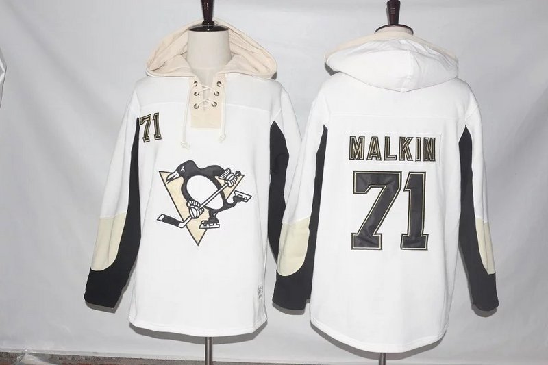 Men's Pittsburgh Penguins #71 Evgeni Malkin Old Time Hockey White Hockey Hoodie Stitched