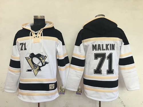 Men's Pittsburgh Penguins #71 Evgeni Malkin White Old Time Hockey Hoodie Stitched