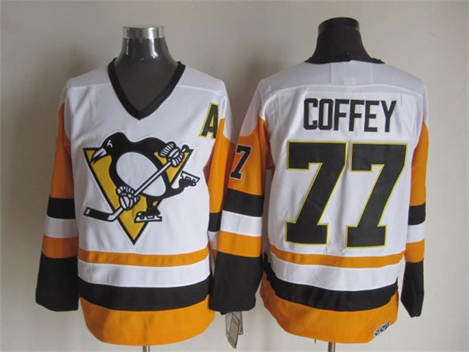 Men's Pittsburgh Penguins #77 Paul Coffey 1988-89 White CCM Vintage Throwback Jersey Stitched