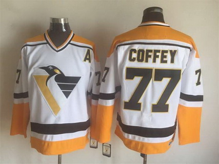 Men's Pittsburgh Penguins #77 Paul Coffey 1992-93 White CCM Vintage Throwback Jersey Stitched