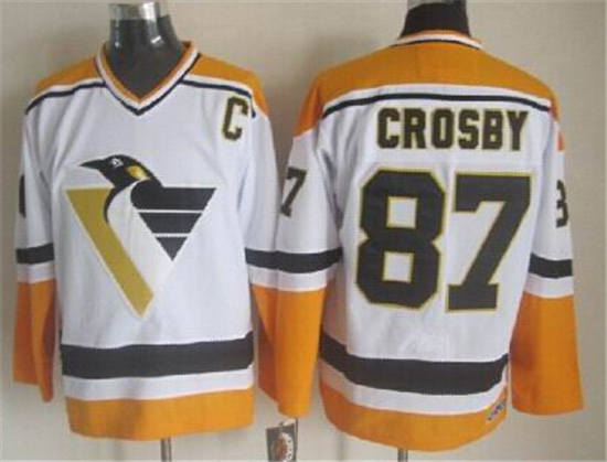 Men's Pittsburgh Penguins #87 Sidney Crosby White 1997-98 Throwback Jersey Stitched