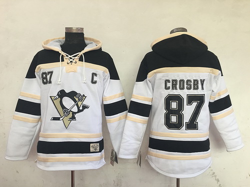 Men's Pittsburgh Penguins #87 Sidney Crosby White Old Time Hockey Hoodie Stitched