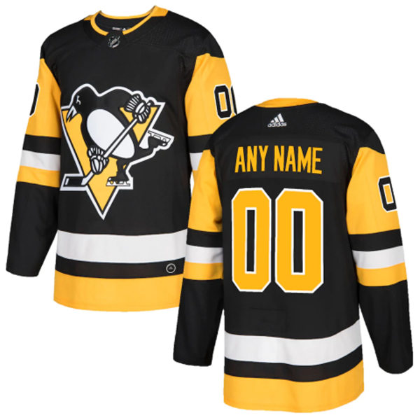Men's Pittsburgh Penguins Custom Stitched Adidas Home Black Jersey Stitched