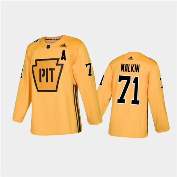Men's Pittsburgh Penguins Evgeni Malkin #71 Practice Adidas Gold Practice Jersey Stitched