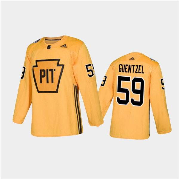 Men's Pittsburgh Penguins Jake Guentzel #59 Practice Adidas Gold Practice Jersey Stitched