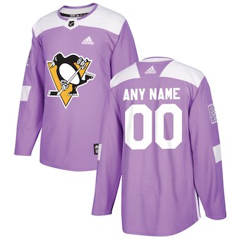 Men's Pittsburgh Penguins adidas Purple 2018 Hockey Fights Cancer Custom Practice Jersey Stitched