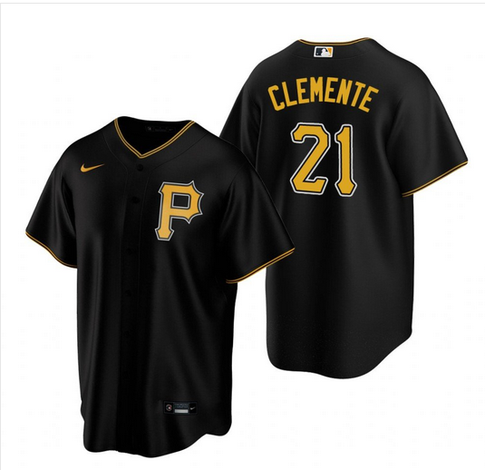 Men's Pittsburgh Pirates #21 Roberto Clemente Black Stitched MLB Cool Base Nike Jersey.JPG