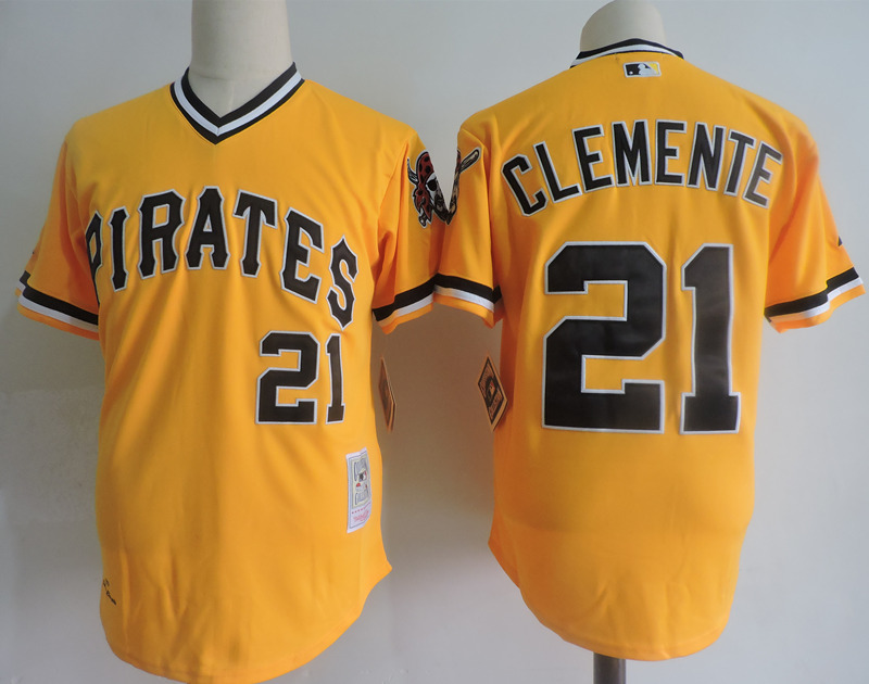 Men's Pittsburgh Pirates #21 Roberto Clemente Gold 1971 Pullover Throwback Jersey