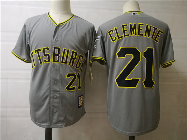 Men's Pittsburgh Pirates #21 Roberto Clemente Gray Majestic Cooperstown Throwback Jersey