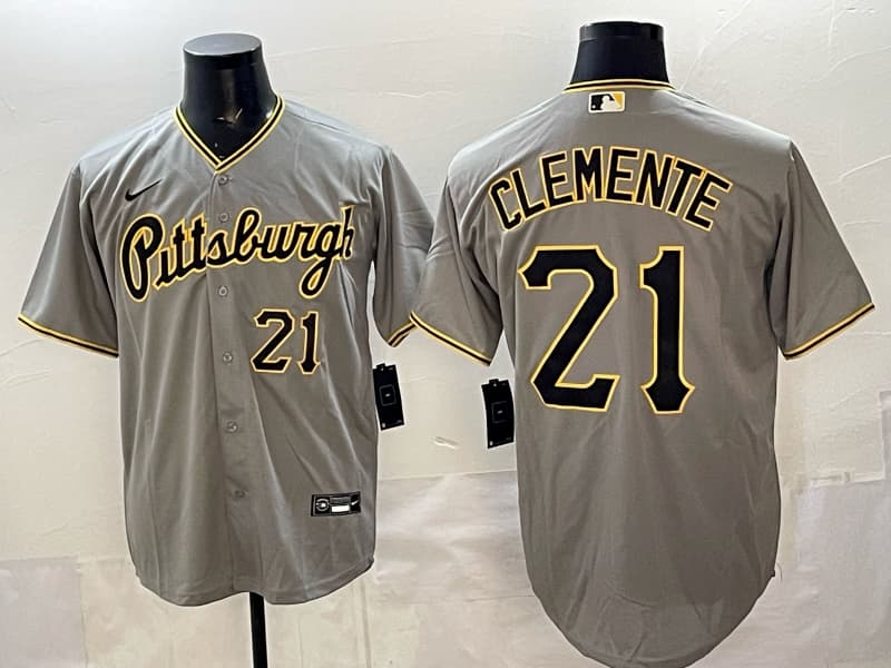 Men's Pittsburgh Pirates #21 Roberto Clemente Number  Cool Base Stitched Baseball Jersey