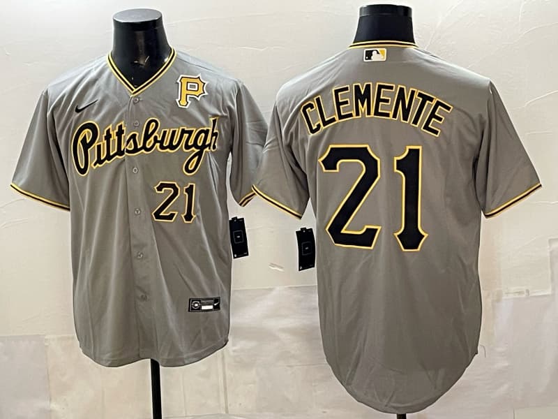 Men's Pittsburgh Pirates #21 Roberto Clemente Number Cool Base Stitched Baseball Jersey